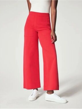Spanx. On-the-Go Cropped Wide Leg Ankle Trouser Pants. True Red. Size Small.